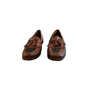 Johnson & Murphy Loafers w/ Tassels Dress Shoes Leather 10M Two Tone Brn/Black